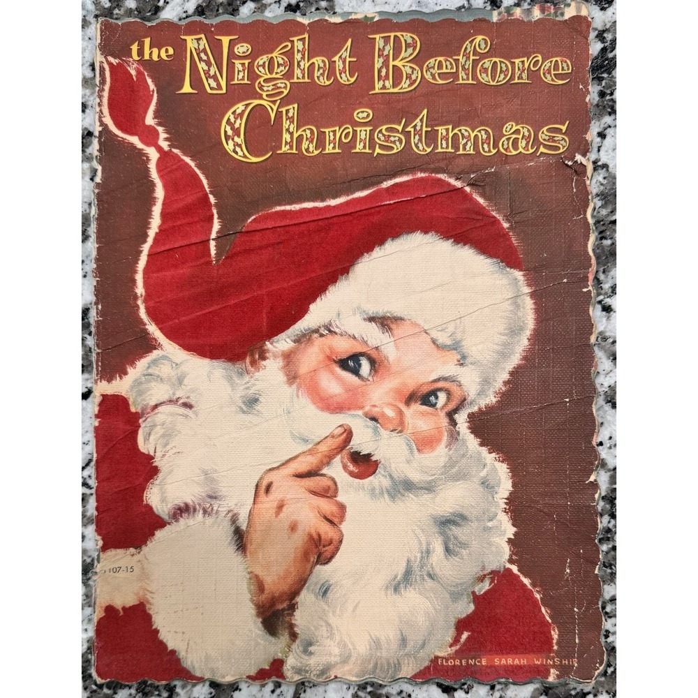 Vintage 1950's The Night Before Christmas Flocked Cloth Book Florence Winship